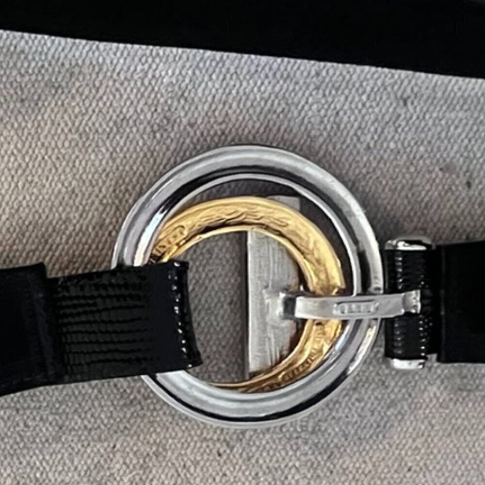 LEATHEROCK Woman's Black Gold-Silver Oval Toggle Belt Sz 34 - Picture 6 of 13